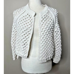 Inhabit White Crochet Open Cardigan Sweater Womens S Boho Granny Chunky Cottage